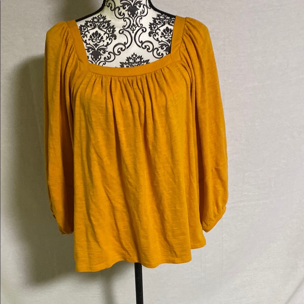 Wrangler Retro Mustard Yellow Square neck with Balloon Sleeves Blouse